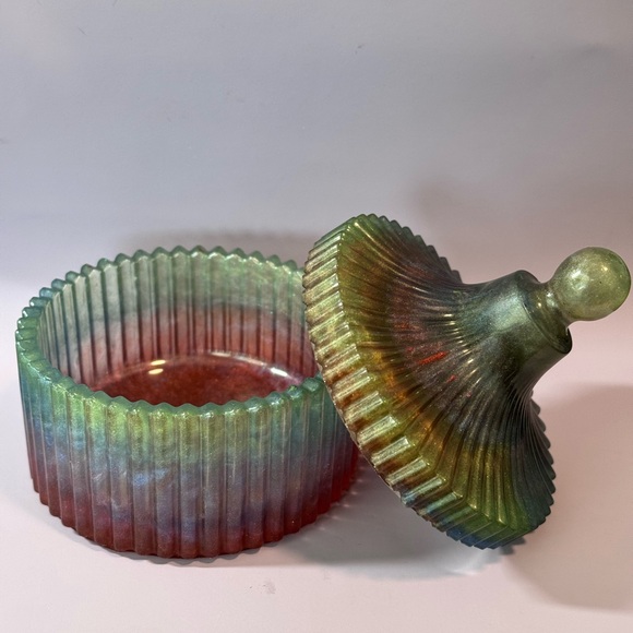 Multicolor Ribbed Glass Jar with Lid - Picture 2 of 3